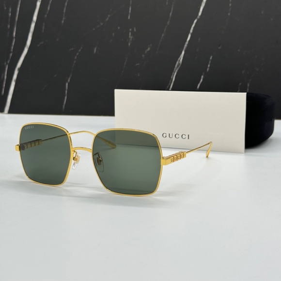 NEW GUCCI SQUARE SUNGLASSES GOLD GRAY GG1434S 001 - Picture 3 of 15